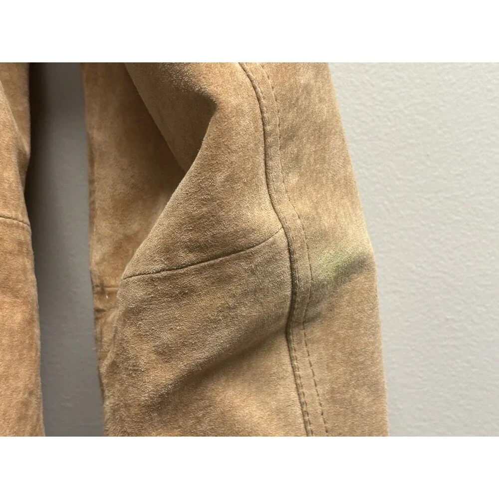 Vintage Y2K New York & Company Tan Suede Leather Blazer Jacket Size 10
